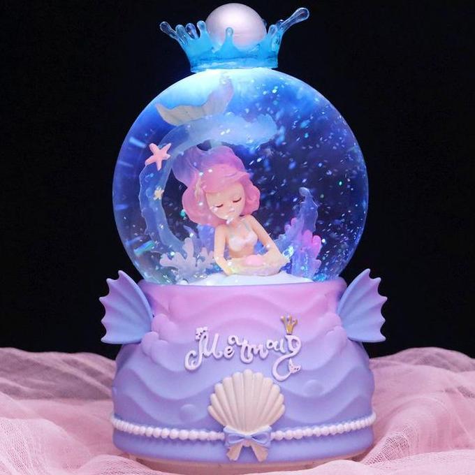 Kotak Musik Snowball Bola Salju Mermaid XL Fitur Lengkap SALJU dan PATUNG BERPUTAR OTOMATIS Kado Sno