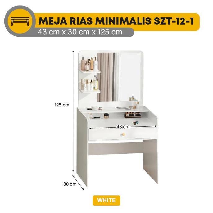 Meja Rias Cermin Minimalis Meja Rias Serbaguna SZT-12 Lemari Rak Kosmetik Laci Bahan Kayu
