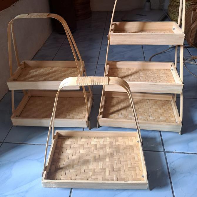 rak susun bambu kayu display tampah kotak susun TD