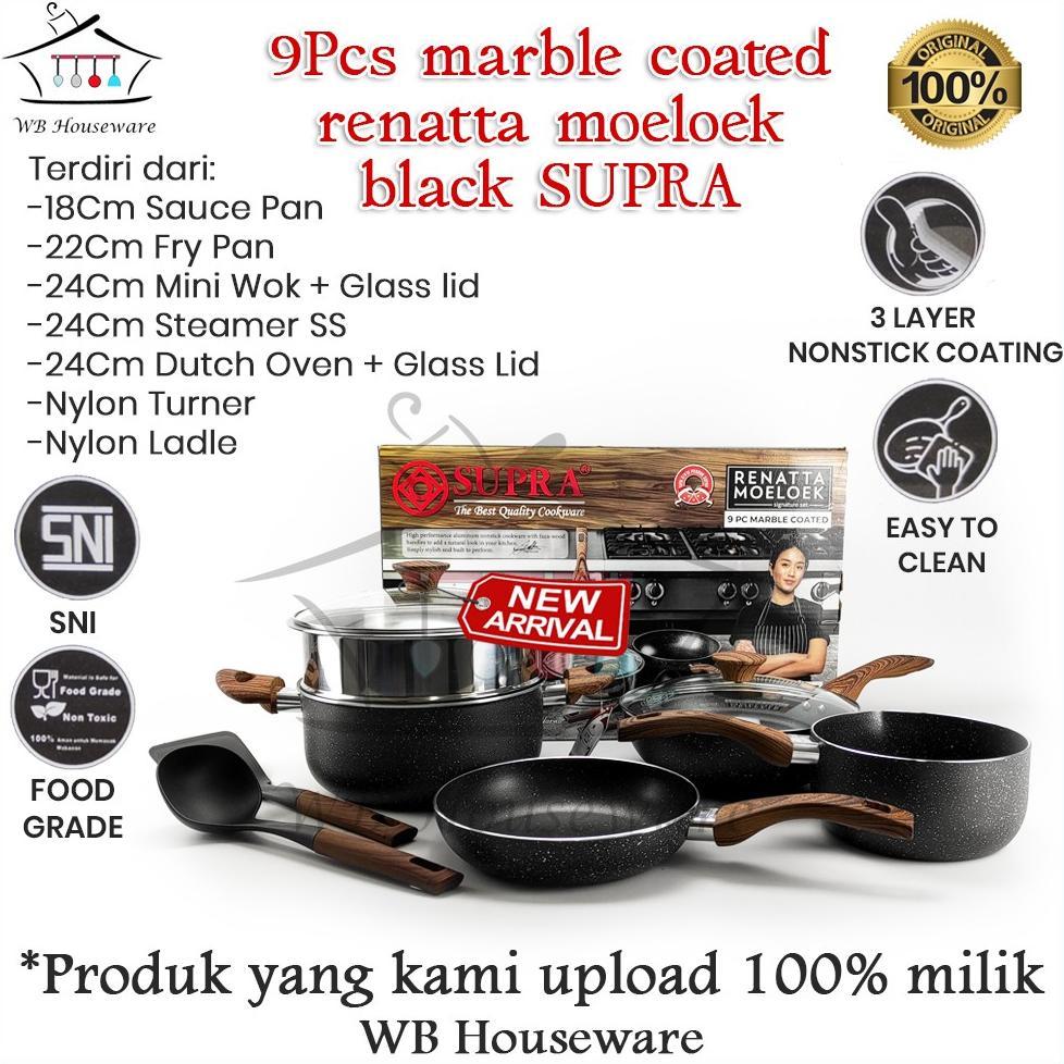 Panci set SUPRA alumunium anti lengket Renatta Moeloek Signature Set 9 Pcs Marble Coated