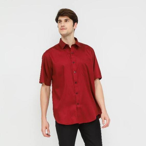 Van Jose Kemeja Pria Lengan Pendek Reguler Satin Hem Cowok Jumbo KS