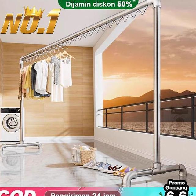 Sp Jemuran Baju Besi Stainless 200Cm Jemuran Baju Outdoor Jemuran Gantungan Baju Besi Panjang Rak