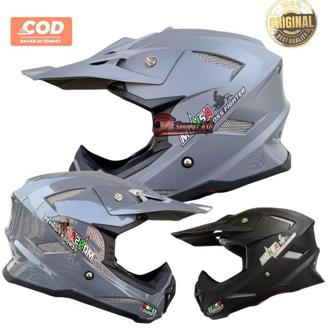 Helm Full Face Cross Fighter JPN Monsa Motor Trail Fullface Polos/Solid Standard SNI Motorcycle HM