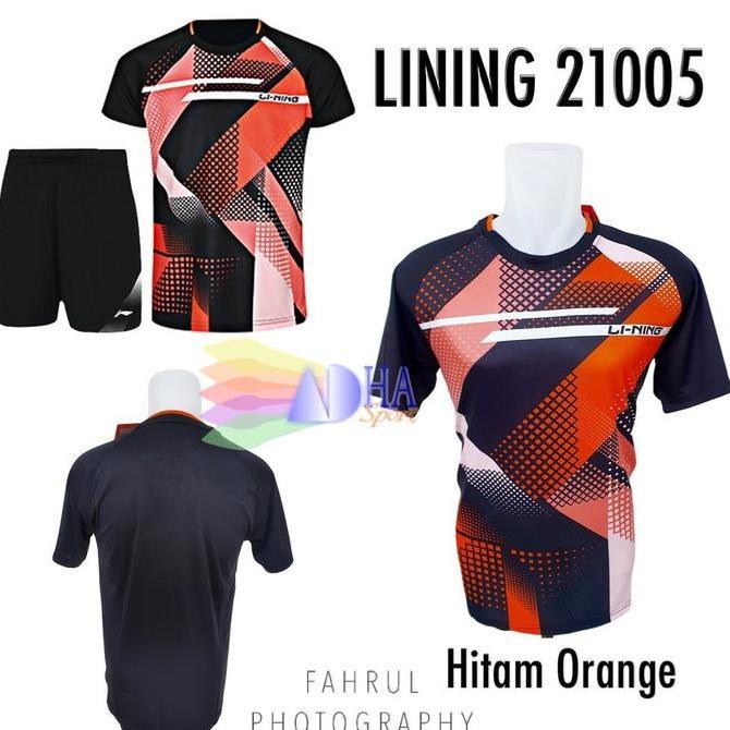 Kaos Badminton Lining 21005 / L21005 Hitam Orange ADHA SPORT