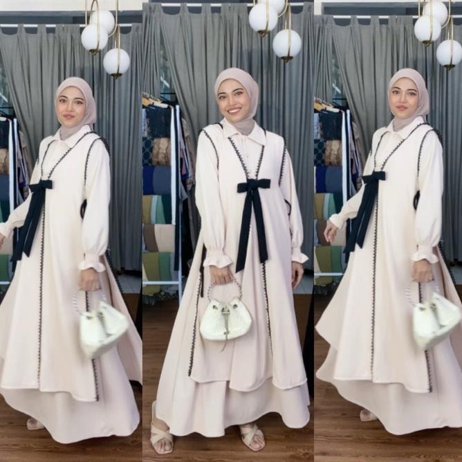 Joley Cloth - Almaira 2In1 Dress + Outer Baju Lepas Pasang Nyaman  Gamis Kekinian Outfit Elegant Gam