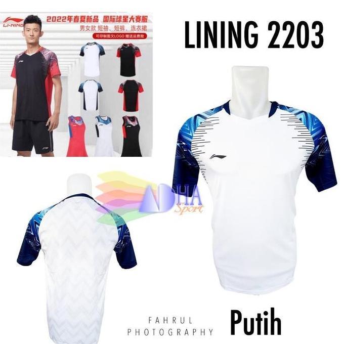 TERBARU - Kaos Badminton Lining 2203 / L2203 Putih ADHA SPORT