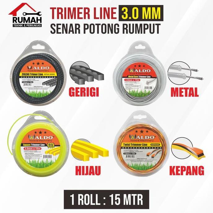 SENAR MATA POTONG RUMPUT 3 MM x 15 METER (GERIGI/METAL/KEPANG/HIJAU) / TRIMER LINE ALDO / Trimmer Ny