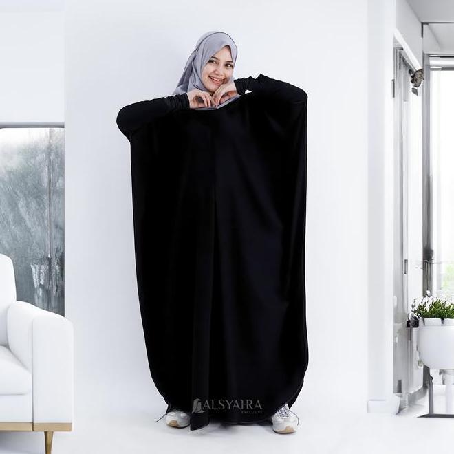 Abaya Syari Farasha Zipper Jetblack Alsyahra Exclusive Gamis Hitam Muslim Wanita Arab Dress