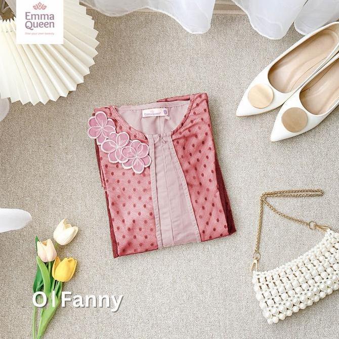 Emmaqueen - Fanny Dress Gamis Wanita Simple Kondangan Elegan Katun Variasi Bunga Bordir Allisize Bus