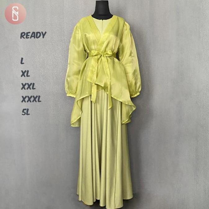 Yumna Myshawl Gamis Pesta Jumbo Wanita Muslim Dress Outer Organza Syari Kondangan Outer Maxi Panjang