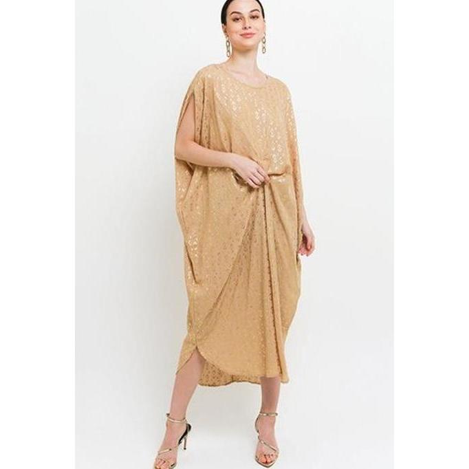 Chic Simple Gold Ethnic Print Ruched Kaftan