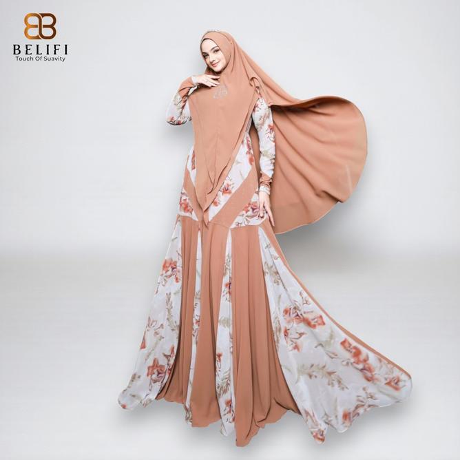 Clearance Sale - Shafa Luxury Dress Gamis Syari Elegan Premium Set Khimar Motif Floral Kombinasi