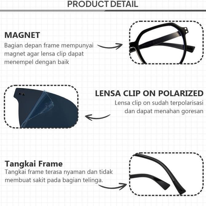 Kacamata Clip On Geometric Anti Radiasi Lensa Minus Pria/Wanita 82103