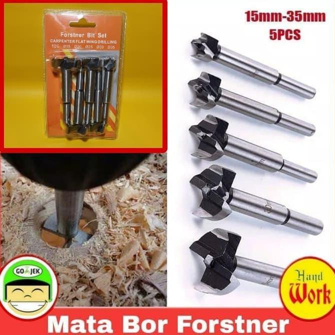 Aksesoris Bor 5 Pcs Set Mata Bor Forstner Pelubang Kayu 15-35mm