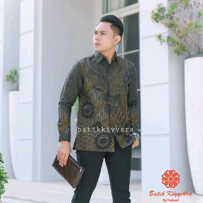 Baju Batik Pria Lengan Panjang Dobi Lasem Kuning Cap Premium Kiyyara murah