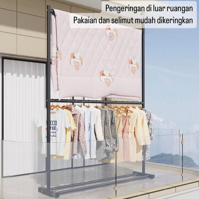 Gantungan Baju Besi Double Rak Baju Stand Hanger Gawang Jemuran Baju Jemuran Pakaian Hanger Baju Bes