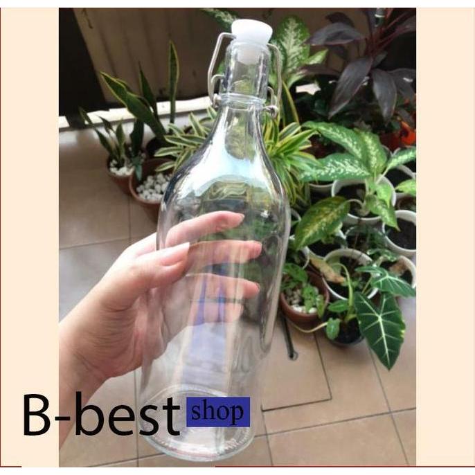 Botol kaca bening dengan penutup / BOTOL BELING 1 liter & 0,5 liter