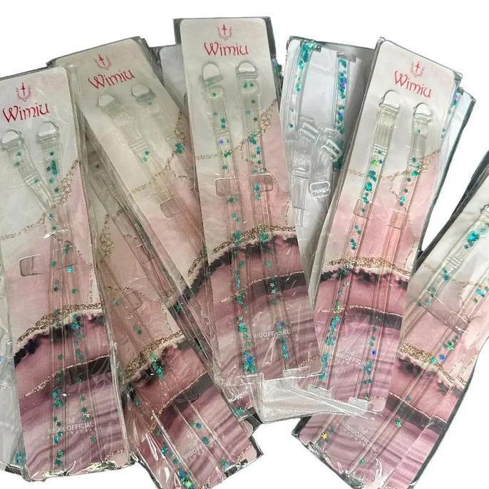Promo 3 Pcs Kayline Wimiu Tali Bra / Tali Bh Bening Transparan Motif Glitter Bintang brah COD
