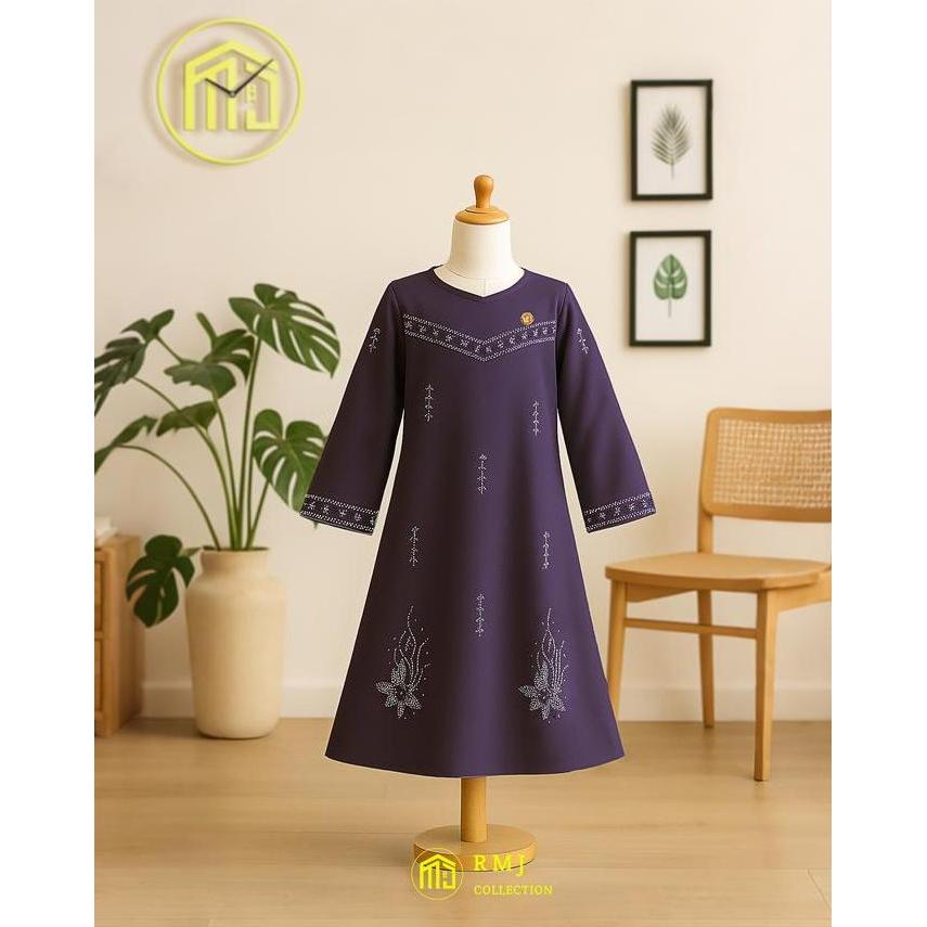 Rmj - Gamis Aura Kids Gamis Modern  11 - 12 Tahun Baju Lebaran Putih Elegant White. Pakaian Muslim P