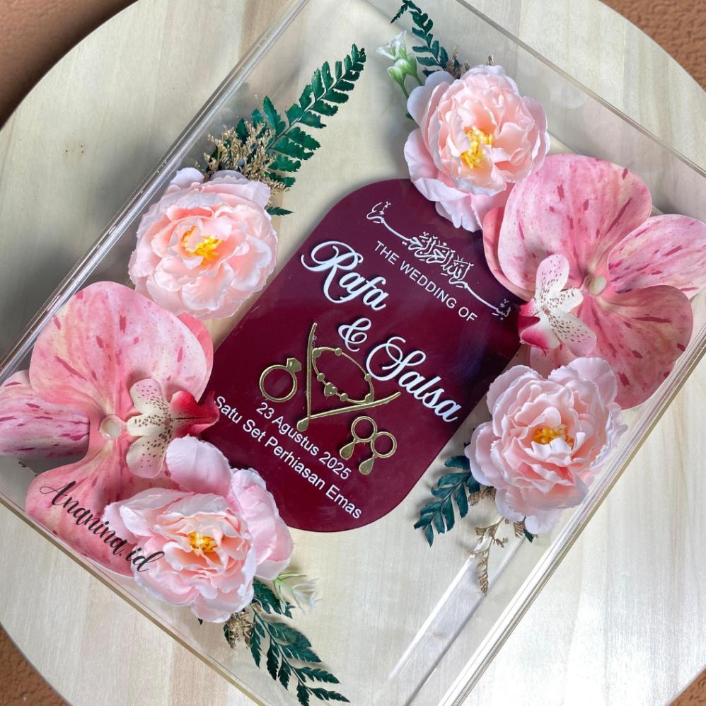 Mahar Akrilik Pernikahan Minimalis Modern Frame Transparan