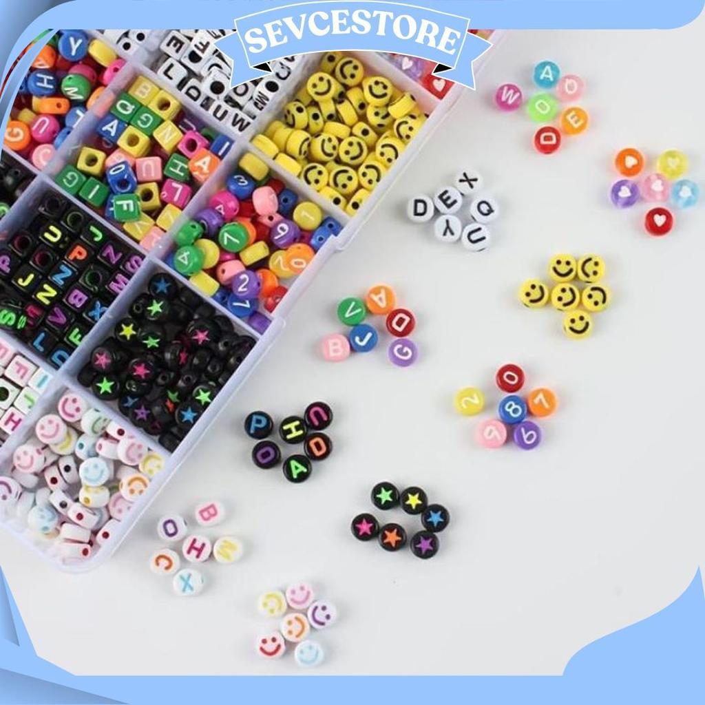 Manik Manik Letter Beads 25Gr / Bentuk Kotak Balok Love Bulat / Warna Hitam Silver Gold Rainbow Mera