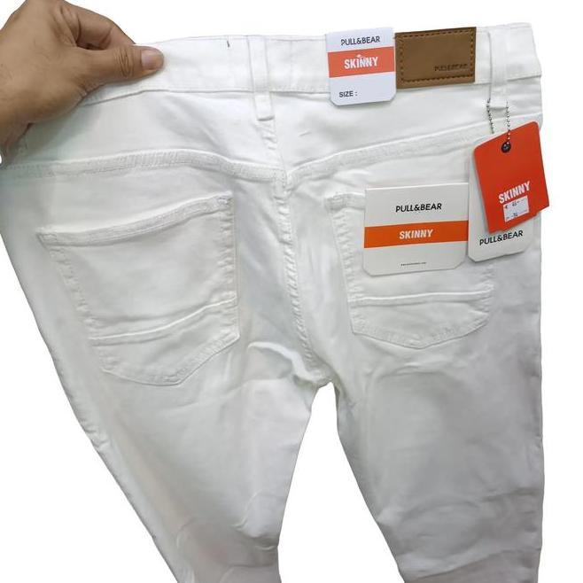 Celana Skinny Jeans Pria Panjang Putih Bersih Pull Bear Stretch Denim Pensil Soft