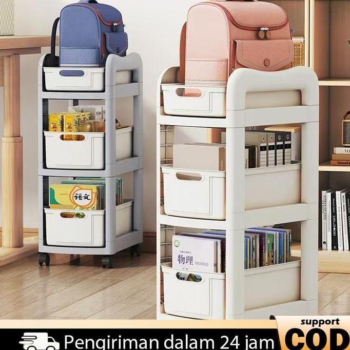 Rak Bergerak Rak Buku Dengan Roda Penyimpanan Desktop Rak Buku Unit Laci Kantor Penyimpanan Organize