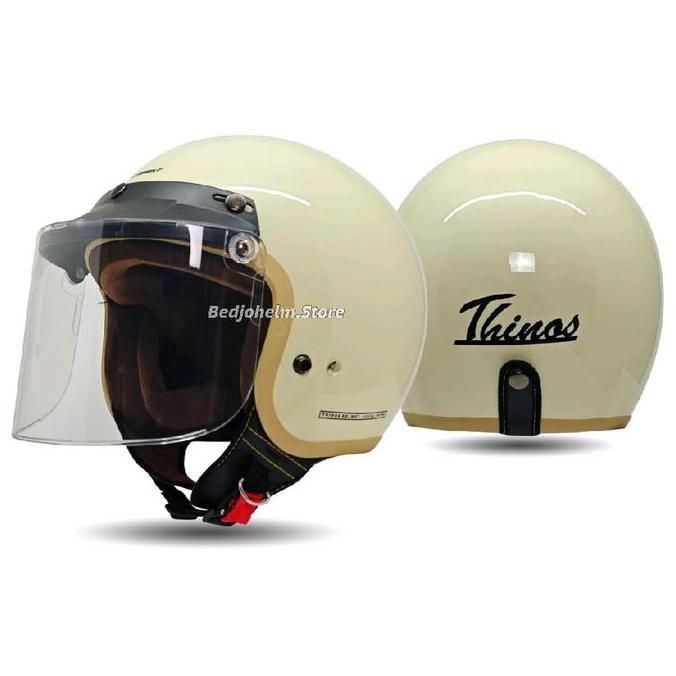 Helm Bogo Dewasa Full Leher SNI Warna Cream Bisa Untuk Pria Wanita Cewek Cowok List Brown Busa Cokla