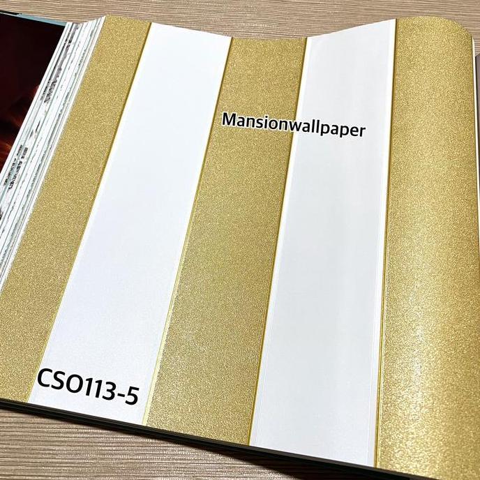 Wallpaper Dinding Garis Stripe Putih Gold