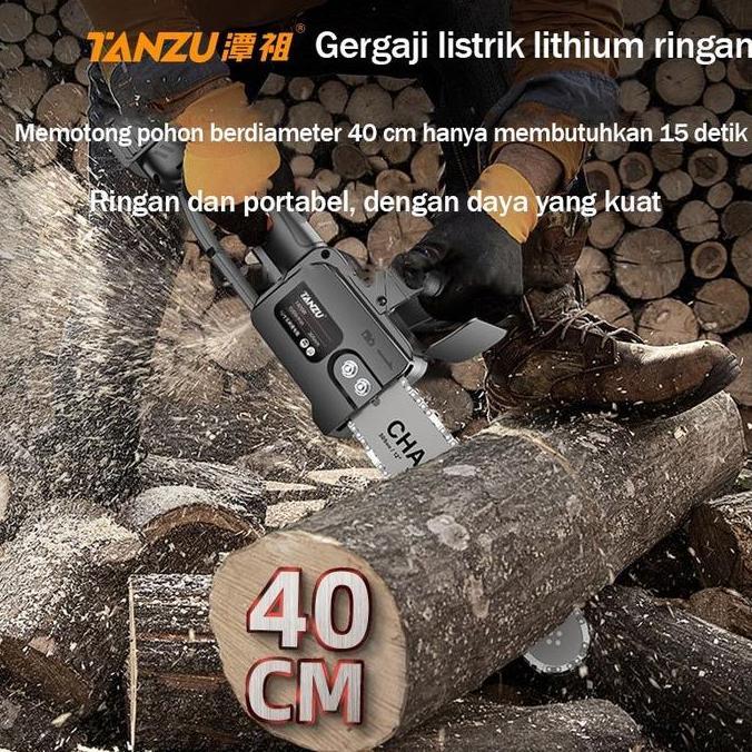 Terlaris Tanzu Chainsaw Gergaji Rantai Elektrik Mini 12-16 Inch Portable Genggam Lithium 21Volt Chai