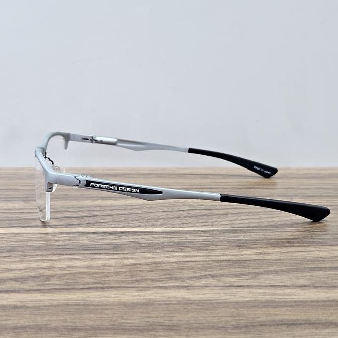 frame kacamata pria wanita half frame sporty porsche design P8199 silver black Bluecromic Blueray