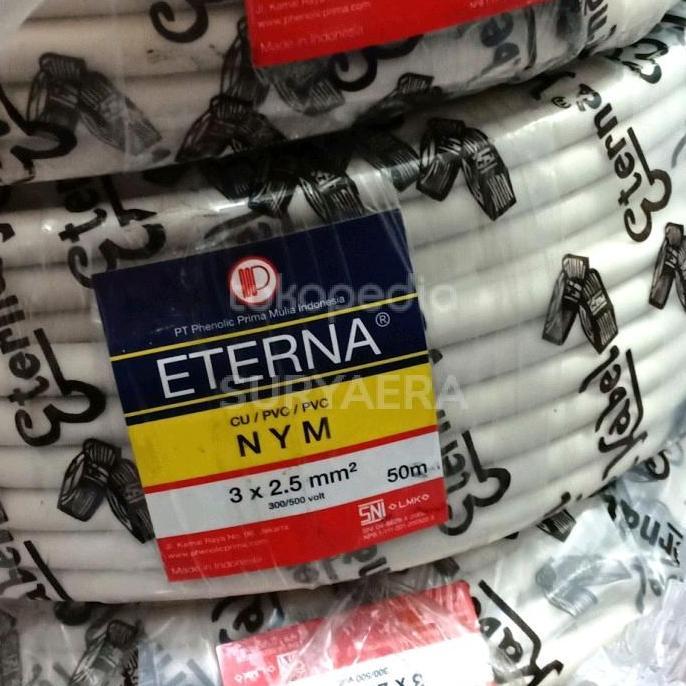 Promo kabel 3x2.5sqmmx50 meter roll NYM ETERNA AC instalasi control listrik Diskon