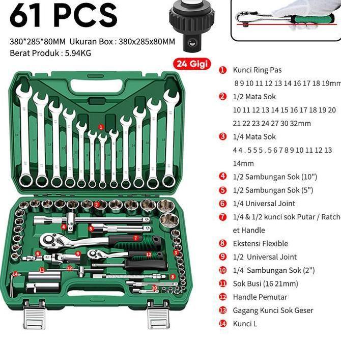 Isku Tool Kit Set Kunci Sok Set Shocket Set Cr-V Toolkit Lengkap Pasti Ori