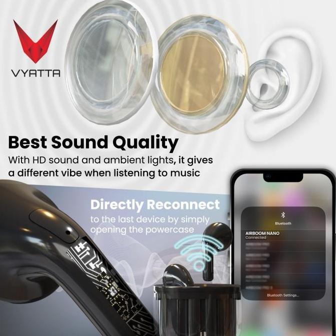 VYATTA AIRBOOM NANO TWS BLUETOOTH HEADSET TRANSPARENTCASE FS