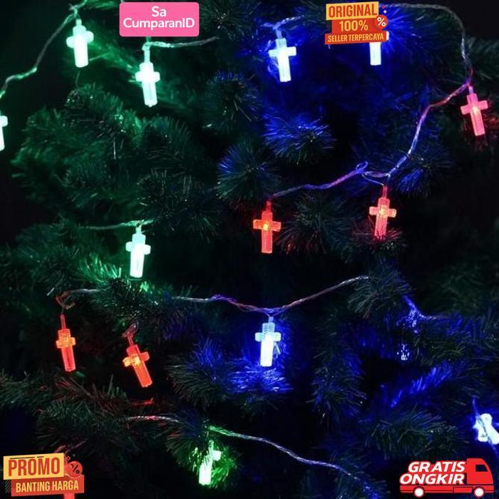 Prermium Lampu Natal Led 28 Warna Kualitas Salib Hiasan Dekorasi Pohon Natal