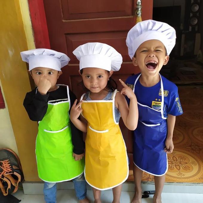 celemek anak TK apron plus Topi Koki chef anak