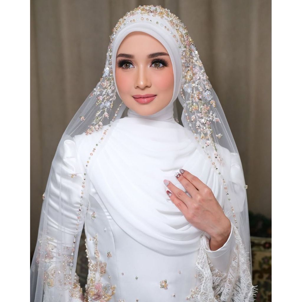 23H [Handmadebychindy] VEIL PENGANTIN Headpiece wire For wedding modern/ Aksesoris hijab wedding