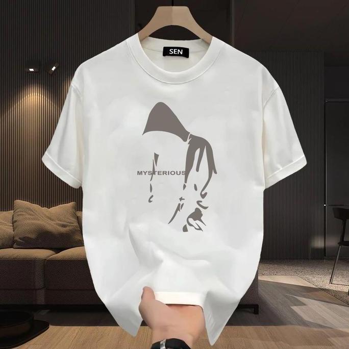 Kemeja pria lengan pendek trendi motif cetak T-shirt hitam dan putih distro bandung simpel xl t-shir