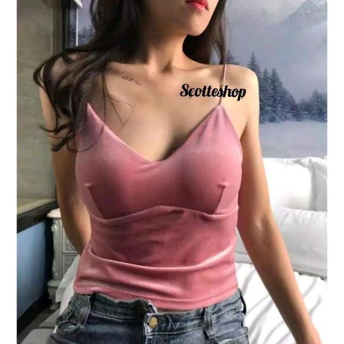 DR145 - OLYN Korean Top / TankTop Bludru Atasan Wanita Bludru Tanktop Wanita Elegan Mewah Inner Blaz