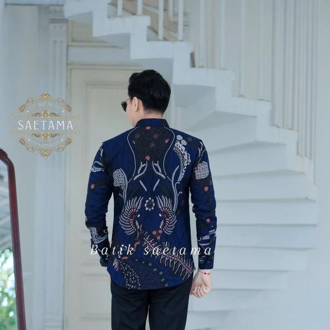 Batik Pria Biru Navy Dewangga Katun Premium Solo Berlapis Furing Erow Slimfit