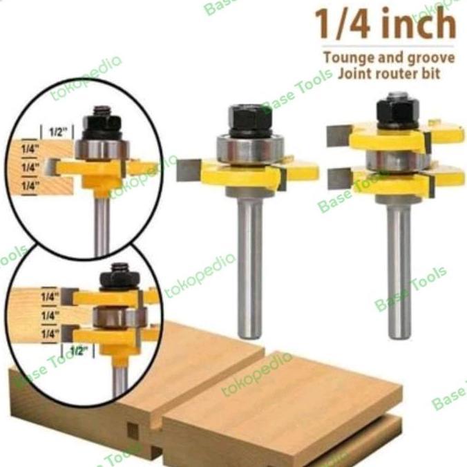 mata profil tounge joint 1/4" set router bit tenon sambungan kayu
