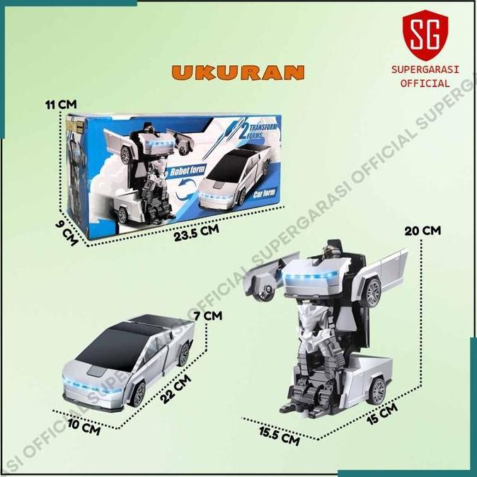 Mainan mobil remote control rc cybertruck transform robot charge