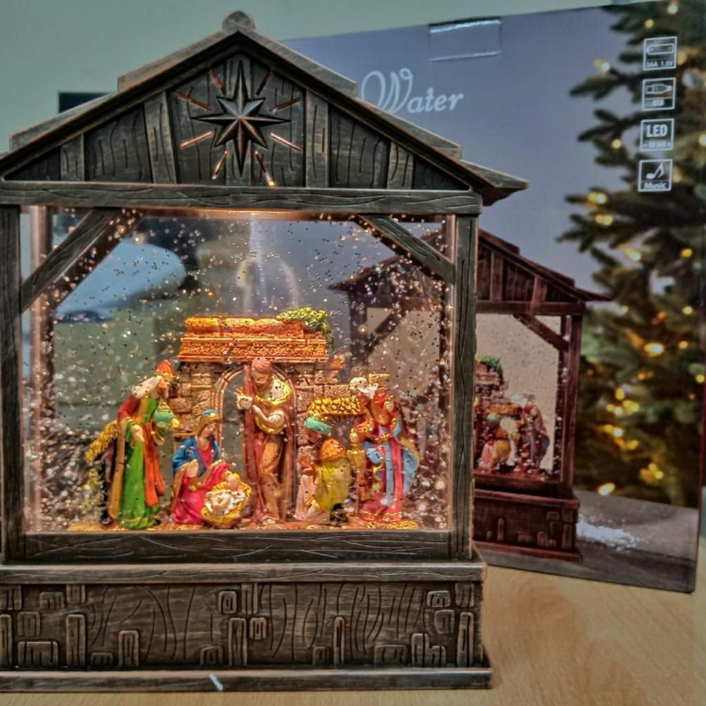 SNOW GLOBE GLASSDOME KOTAK MUSIK AIR BOLA KACA NATIVITY  SNOW WATER WDL 24032A HAMPERA NATAL