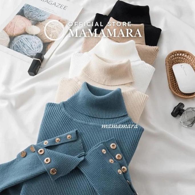 MAMAMARA - Inner Rajut Inara Turtleneck Kancing Aktif Wol Lembut Halus Slim-Fitting Atasan Panjang K
