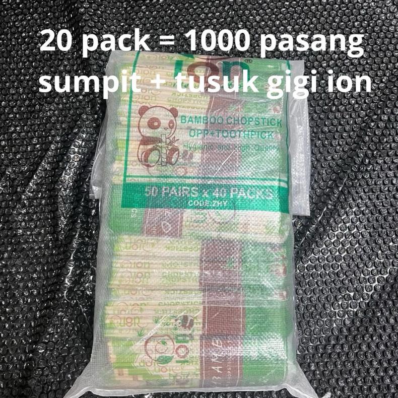 sumpit ion + tusuk gigi 20 pack ( 1000 pasang ) | sumpit ion | sumpit ion 20 pack | sumpit kayu