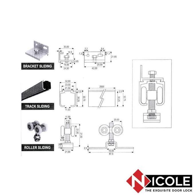 Nicole Rel Pintu Sliding Set 1 Paket Sliding Roller Rel Pintu Geser