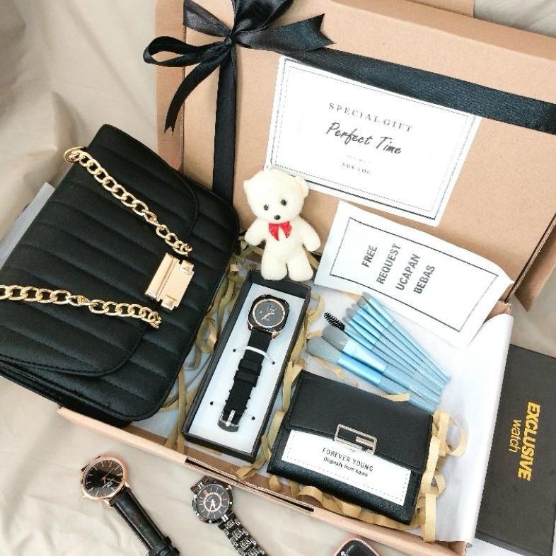 Terbaru Hampers Gift Box Cewek / Wanita Exclusive Untuk Kado / Hadiah Isi Jam Tangan || Tas || Dompe