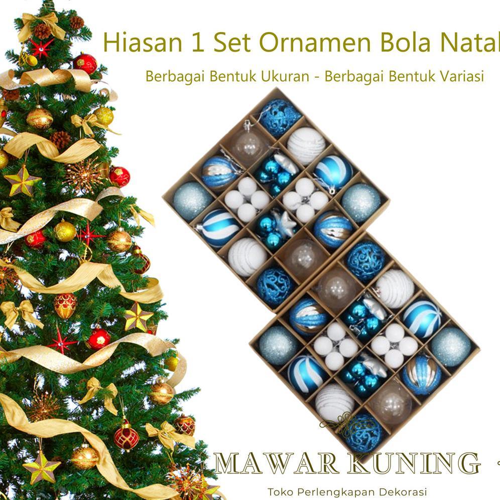 [ 1 Set ] Hiasan Ornamen Bola Natal Biru Putih / Perlengkapam Natal / Hiasan Natal