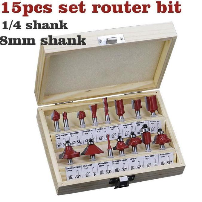 MATA ROUTER BIT KAYU SET 15PC 8MM / MATA TRIMER / MATA PROFIL KAYU
