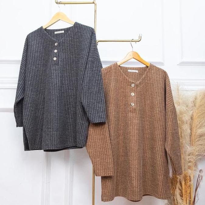 SetRok Rajut Melange Gamila Kancing - JV Hasanah Gamila Rajut Melange Set Rok Adem Jumbo Terlaris